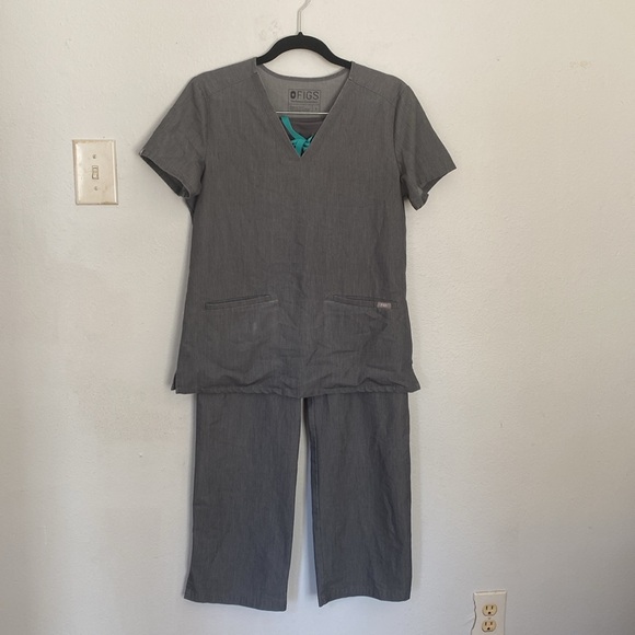 Figs Set Graphite Gray Livingston High Waisted Pant M and Top S - Picture 1 of 10